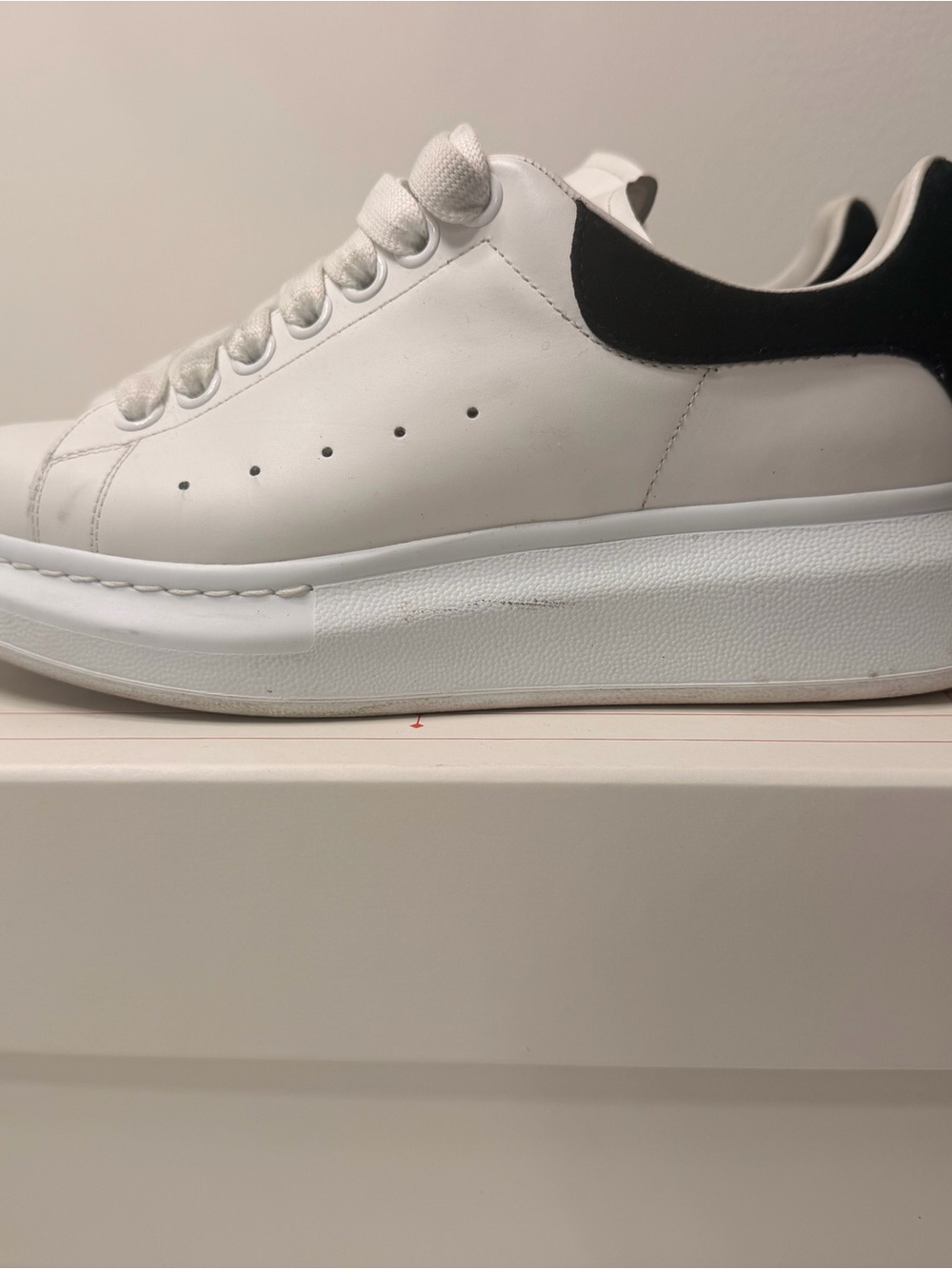 Alexander McQueen White Leather Sneaker with Black Heel Tab
